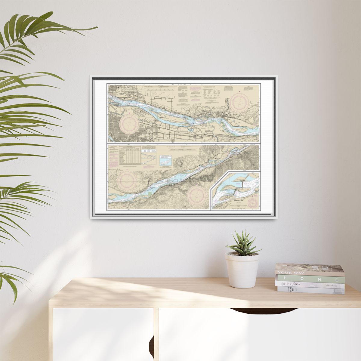 Chart 18531 Columbia River Vancouver to Bonneville; Bonneville Dam - NOAA Nautical Chart Floating Frame Canvas | 32" x 24" | 40" x 30" - White context-1