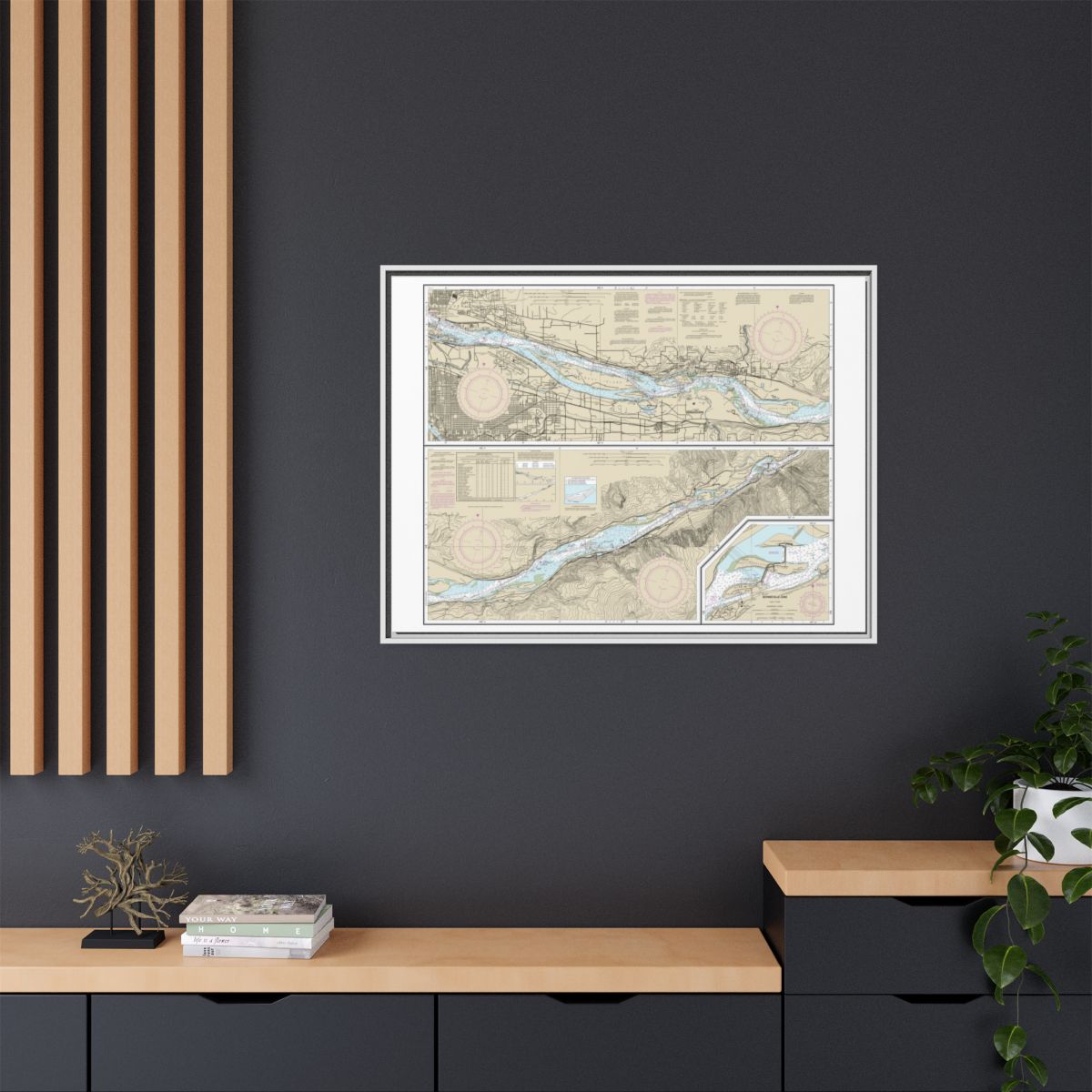 Chart 18531 Columbia River Vancouver to Bonneville; Bonneville Dam - NOAA Nautical Chart Floating Frame Canvas | 32" x 24" | 40" x 30" - White context-2