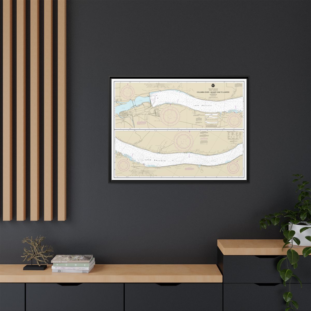 Chart 18541 Columbia River-McNary Dam to Juniper - NOAA Nautical Chart Floating Frame Canvas | 32" x 24" | 40" x 30" - Black context-2