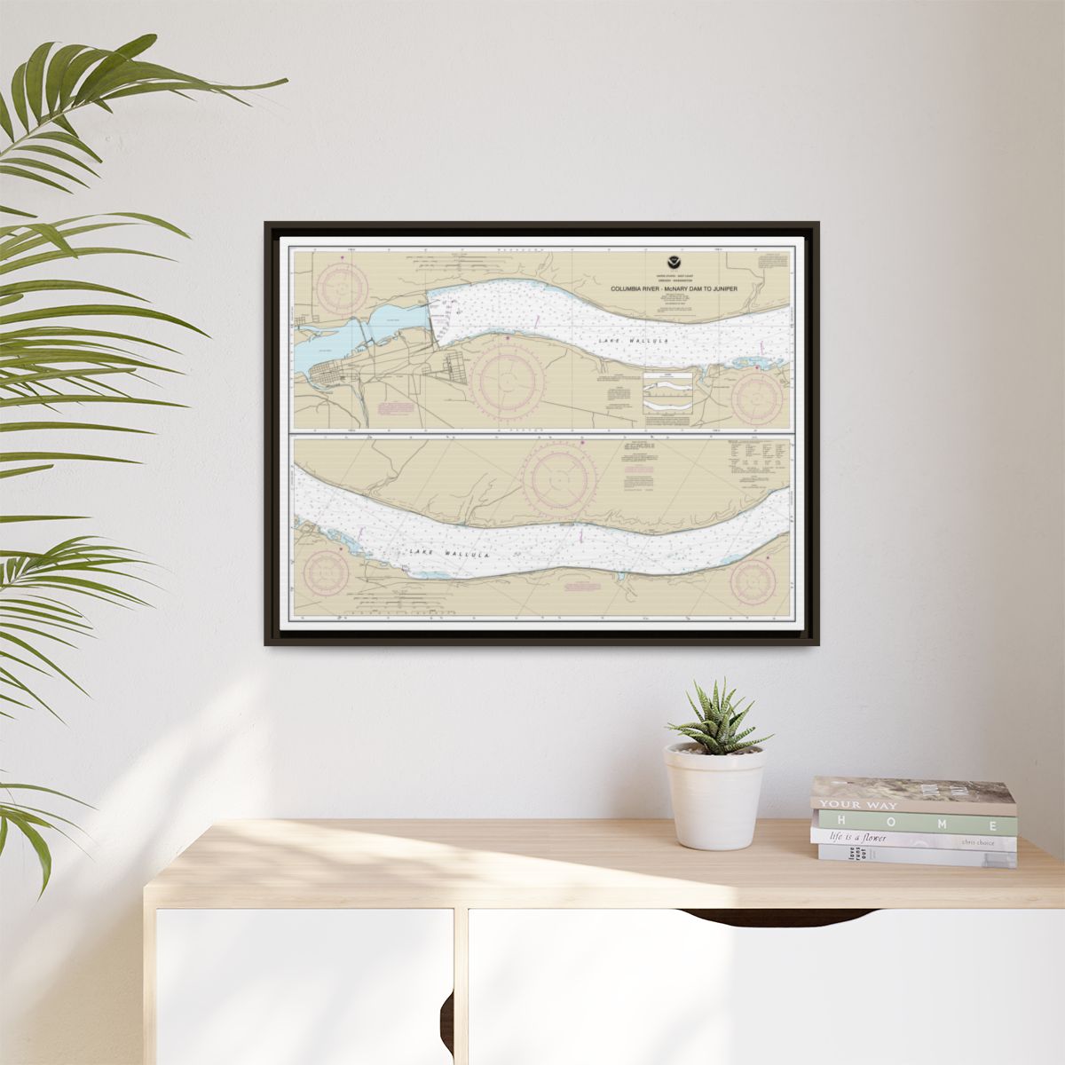 Chart 18541 Columbia River-McNary Dam to Juniper - NOAA Nautical Chart Floating Frame Canvas | 32" x 24" | 40" x 30" - Espresso context-1