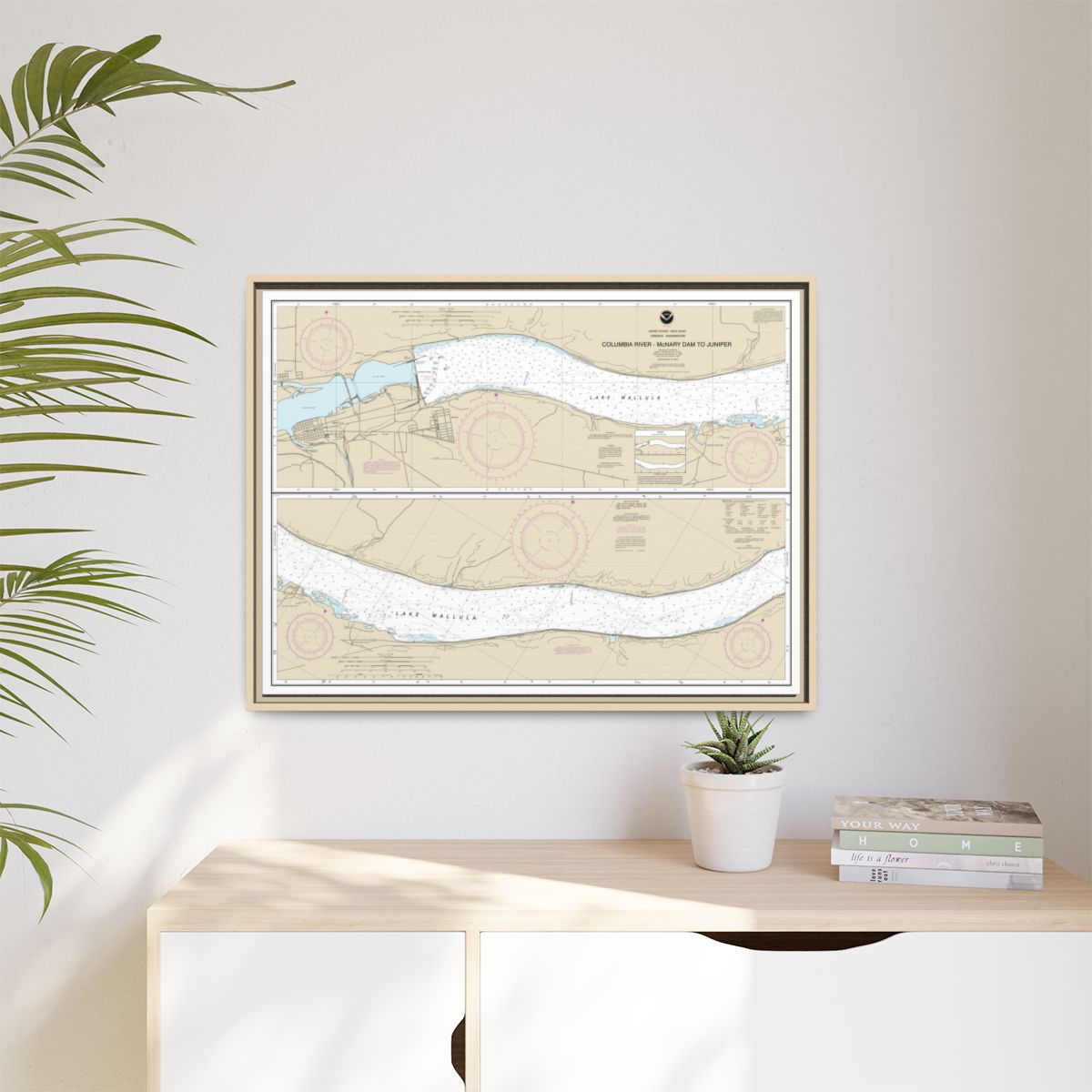 Chart 18541 Columbia River-McNary Dam to Juniper - NOAA Nautical Chart Floating Frame Canvas | 32" x 24" | 40" x 30" - Natural context-1