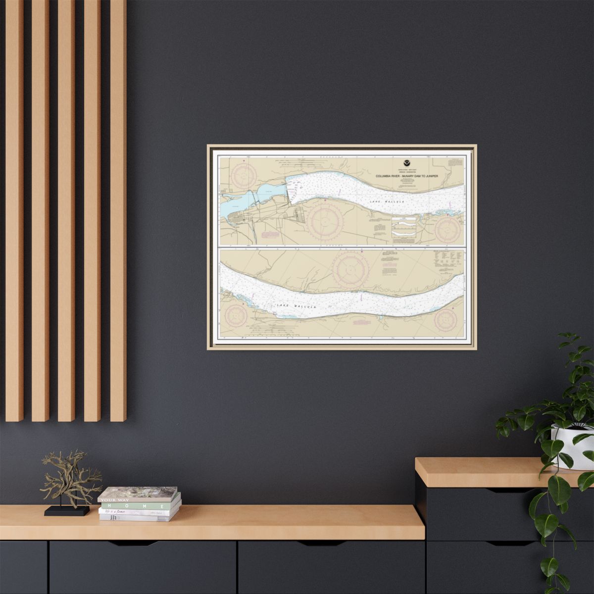 Chart 18541 Columbia River-McNary Dam to Juniper - NOAA Nautical Chart Floating Frame Canvas | 32" x 24" | 40" x 30" - Natural context-2