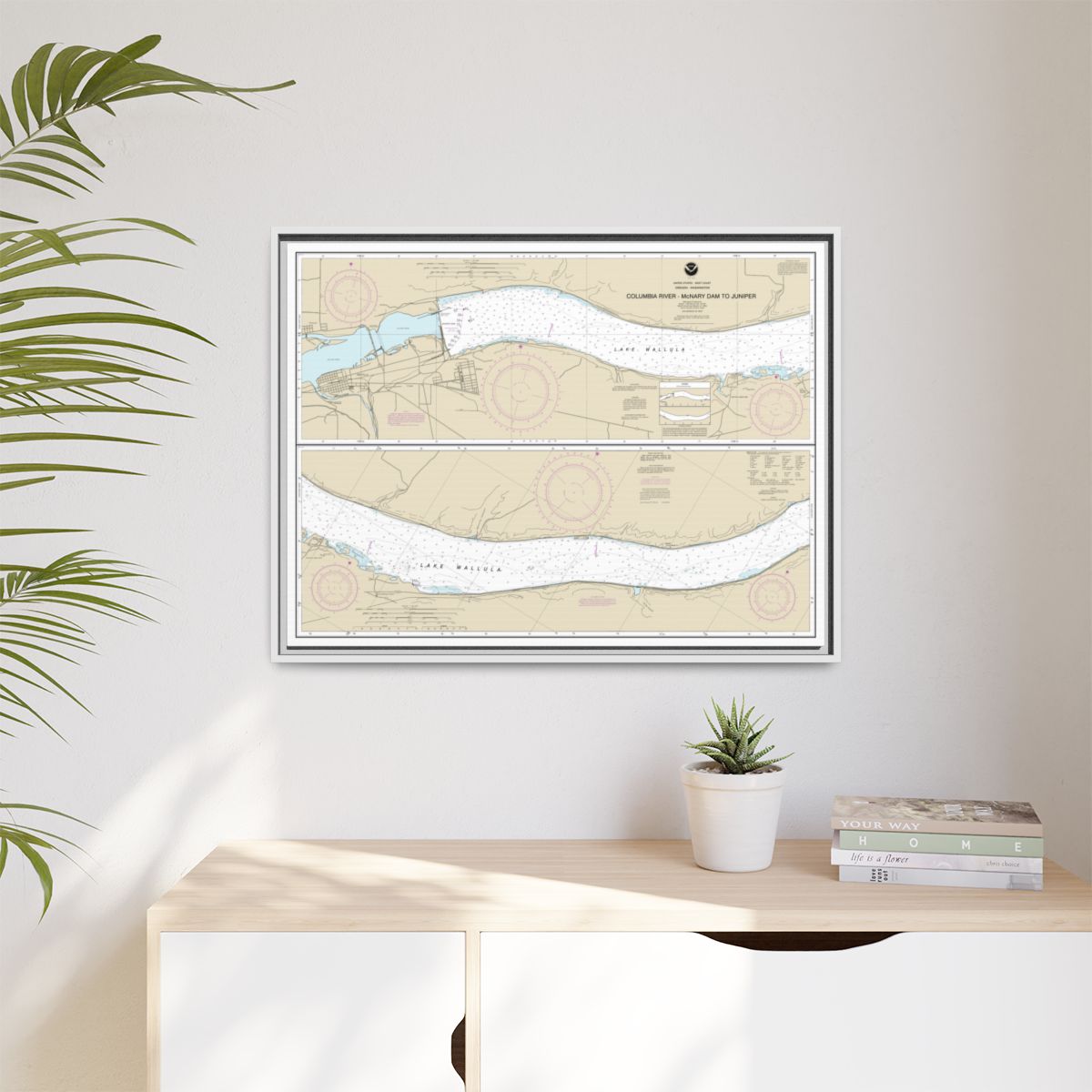 Chart 18541 Columbia River-McNary Dam to Juniper - NOAA Nautical Chart Floating Frame Canvas | 32" x 24" | 40" x 30" - White context-1