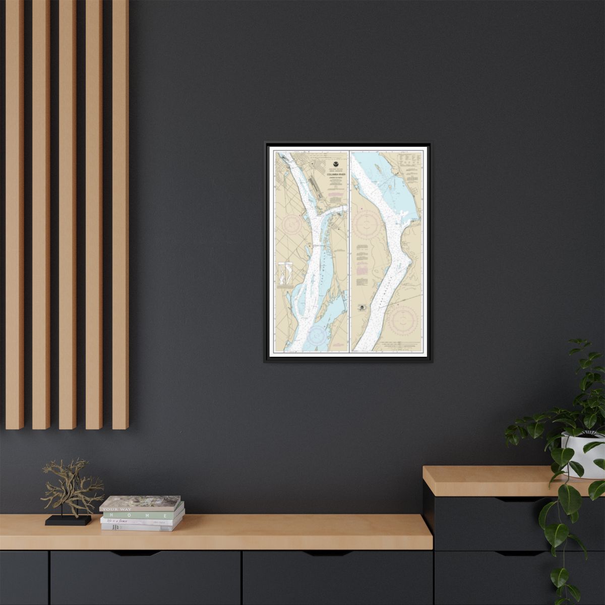 Chart 18542 Columbia River Juniper to Pasco - NOAA Nautical Chart Floating Frame Canvas | 24" x 32" | 30" x 40" - Black context-2