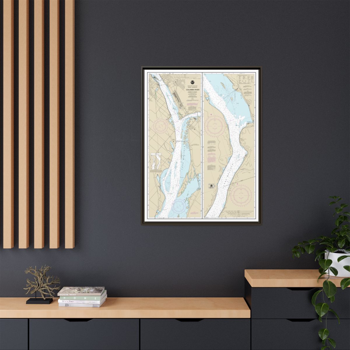 Chart 18542 Columbia River Juniper to Pasco - NOAA Nautical Chart Floating Frame Canvas | 24" x 32" | 30" x 40" - Espresso context-2