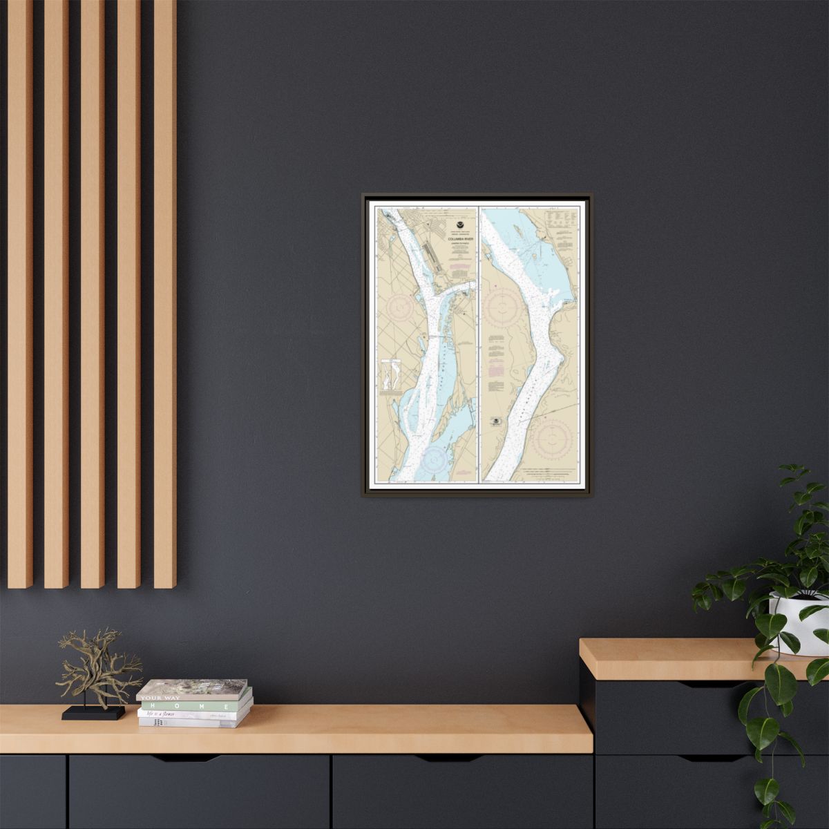 Chart 18542 Columbia River Juniper to Pasco - NOAA Nautical Chart Floating Frame Canvas | 24" x 32" | 30" x 40" - Espresso context-2