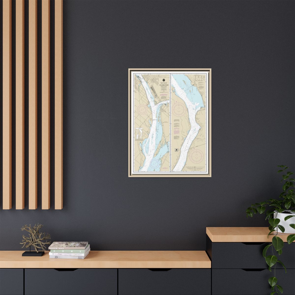 Chart 18542 Columbia River Juniper to Pasco - NOAA Nautical Chart Floating Frame Canvas | 24" x 32" | 30" x 40" - Natural context-2