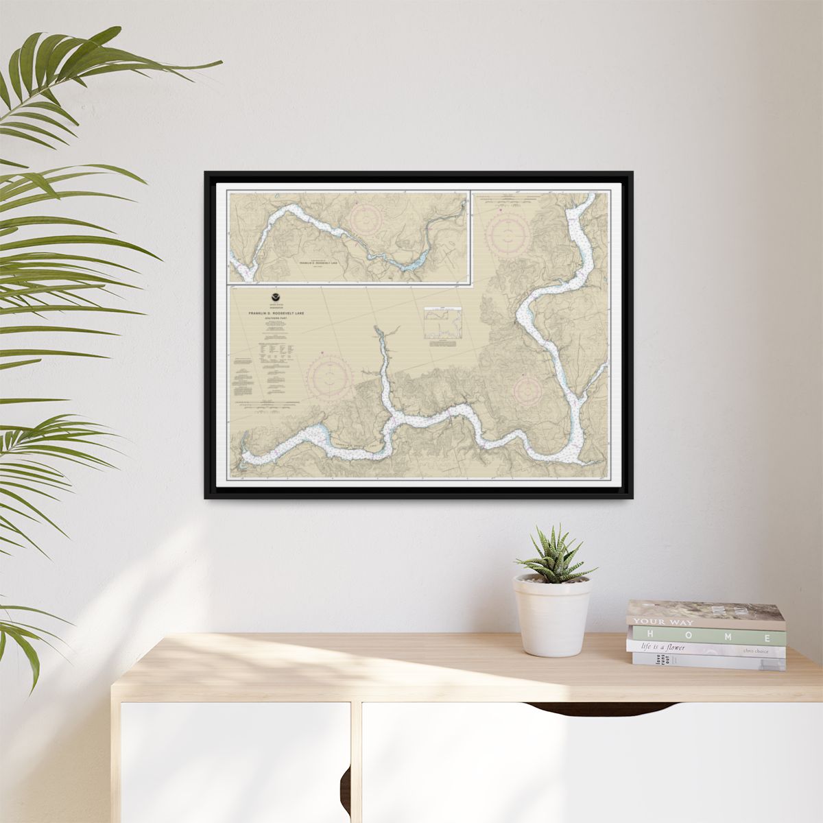 Chart 18551 FRANKLIN D. ROOSEVELT LAKE Southern part - NOAA Nautical Chart Floating Frame Canvas | 32" x 24" | 40" x 30" - Black context-1