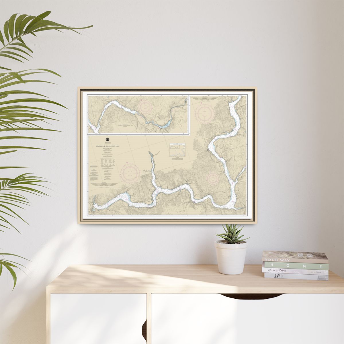 Chart 18551 FRANKLIN D. ROOSEVELT LAKE Southern part - NOAA Nautical Chart Floating Frame Canvas | 32" x 24" | 40" x 30" - Natural context-1