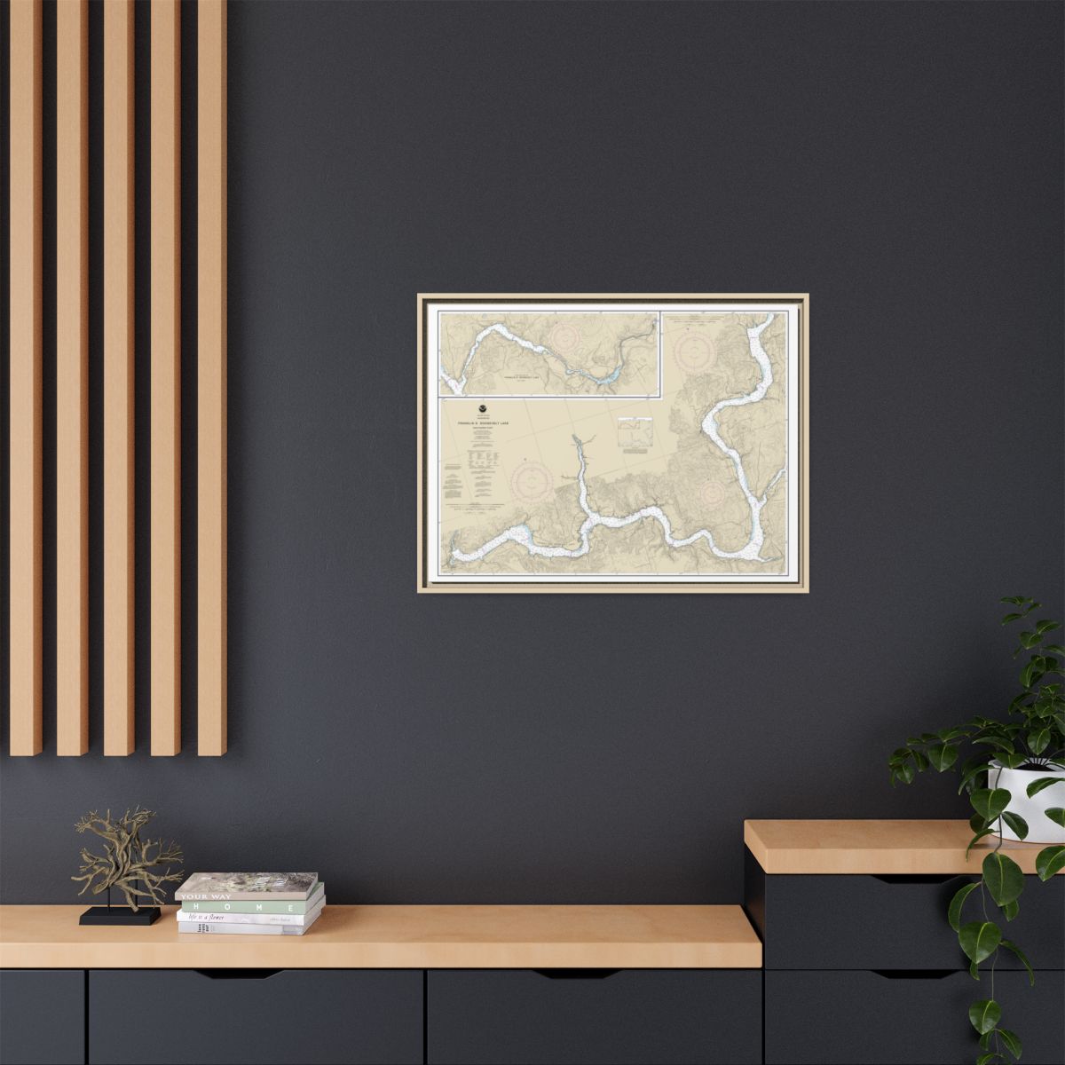 Chart 18551 FRANKLIN D. ROOSEVELT LAKE Southern part - NOAA Nautical Chart Floating Frame Canvas | 32" x 24" | 40" x 30" - Natural context-2
