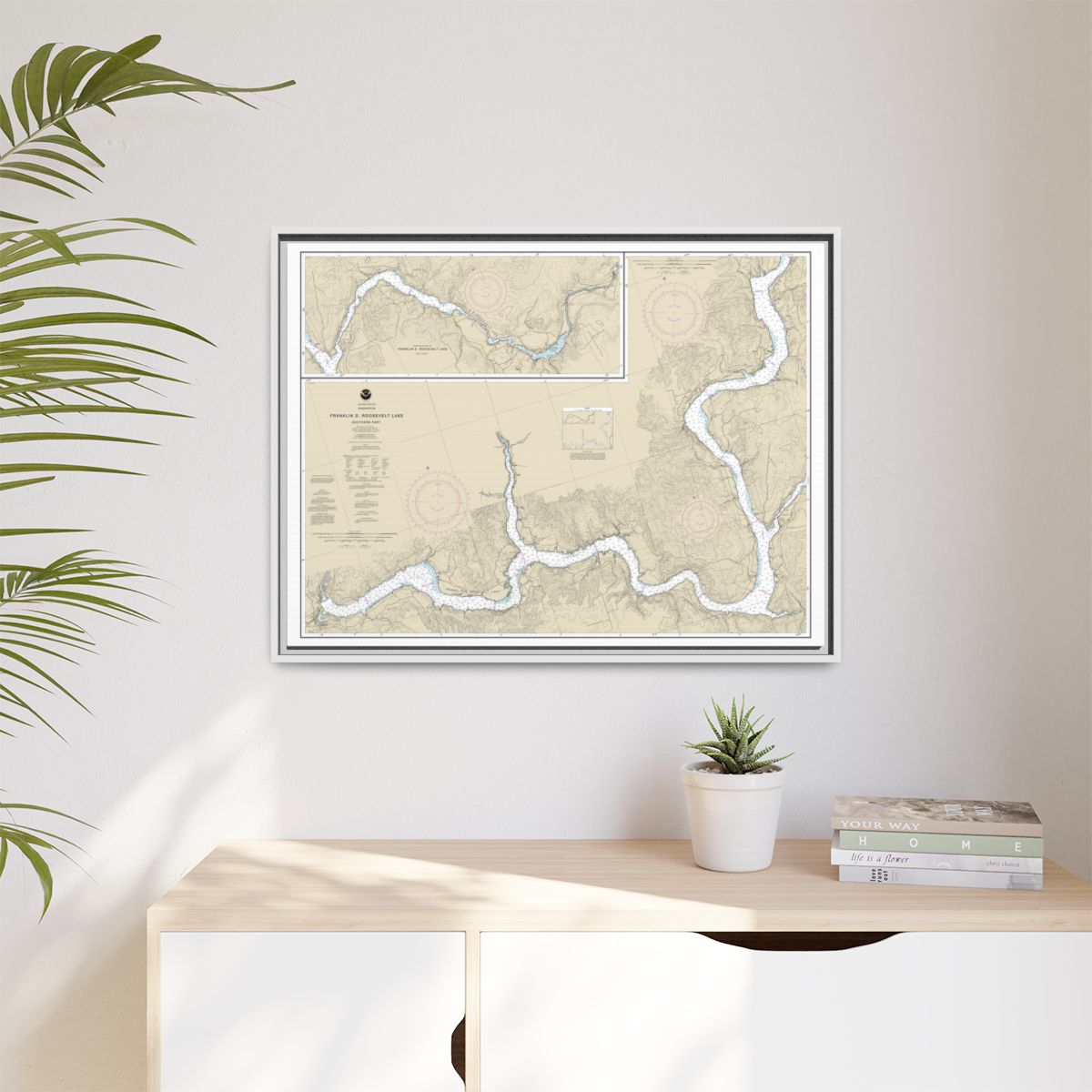 Chart 18551 FRANKLIN D. ROOSEVELT LAKE Southern part - NOAA Nautical Chart Floating Frame Canvas | 32" x 24" | 40" x 30" - White context-1
