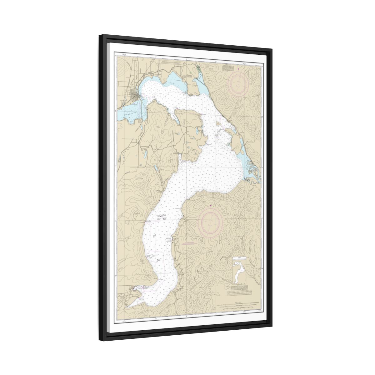 Chart 18554 Lake Pend Oreille - NOAA Nautical Chart Floating Frame Canvas | 20" x 30" | 24" x 36" | 32" x 48" - Black side
