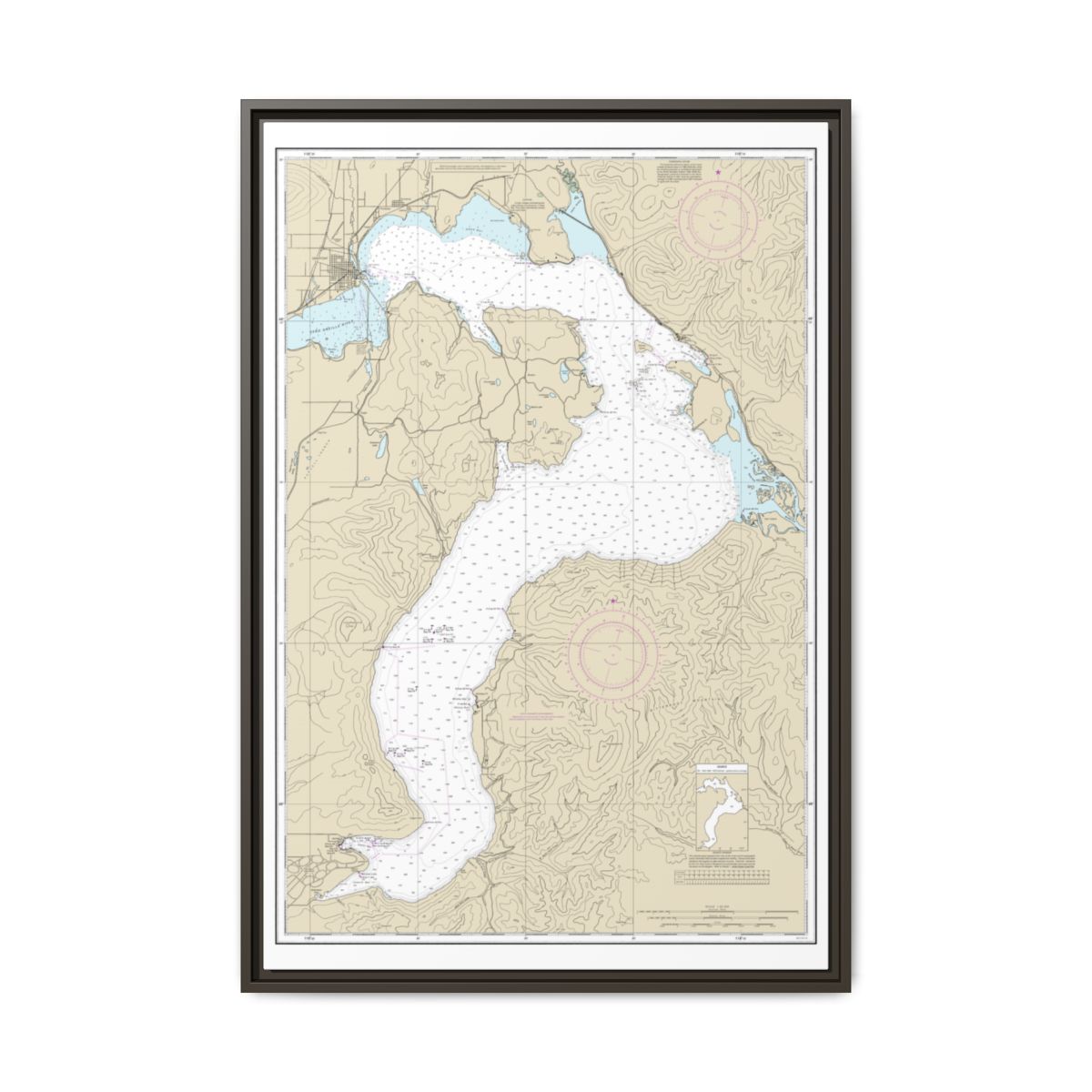 Chart 18554 Lake Pend Oreille - NOAA Nautical Chart Floating Frame Canvas | 20" x 30" | 24" x 36" | 32" x 48" - Espresso front