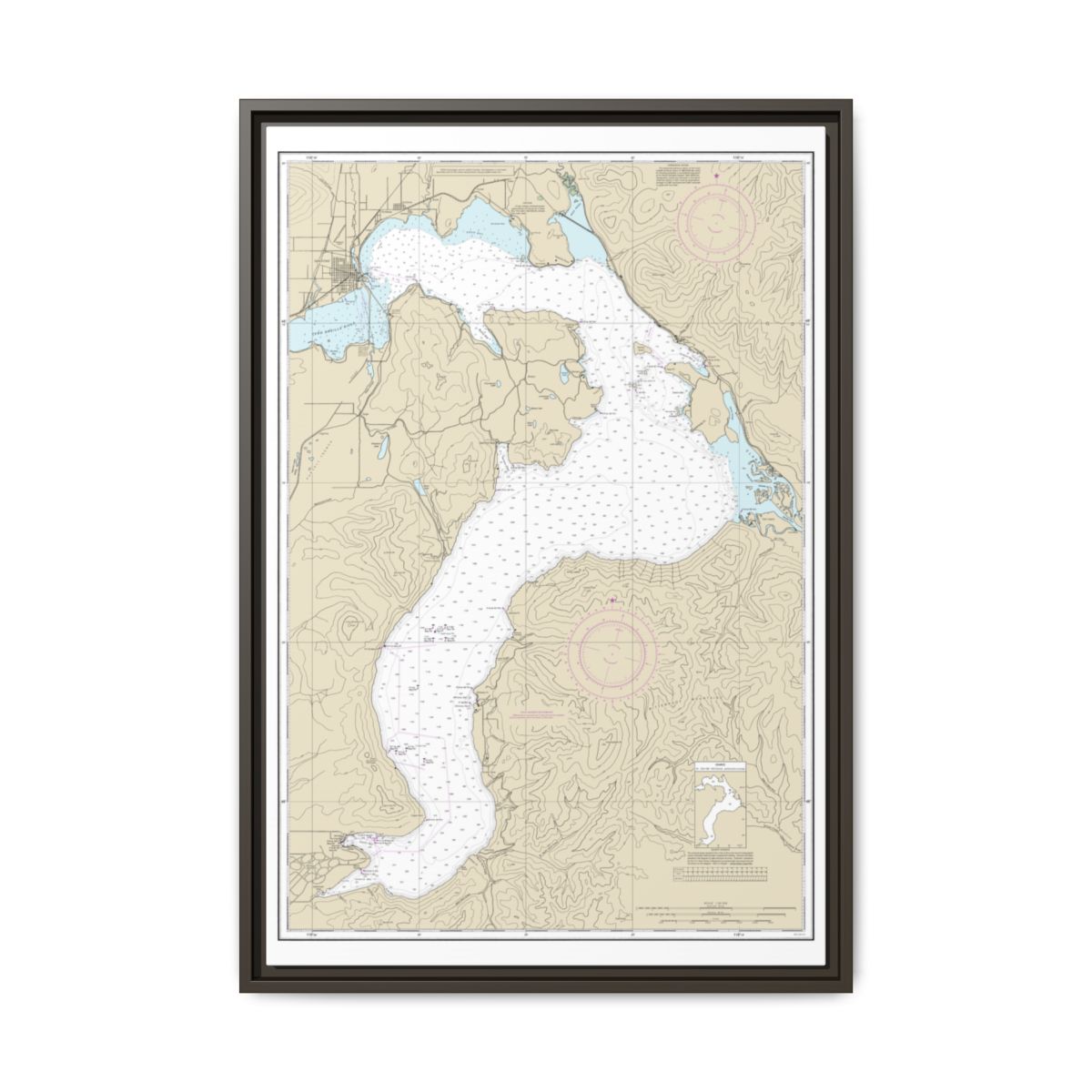 Chart 18554 Lake Pend Oreille - NOAA Nautical Chart Floating Frame Canvas | 20" x 30" | 24" x 36" | 32" x 48" - Espresso front