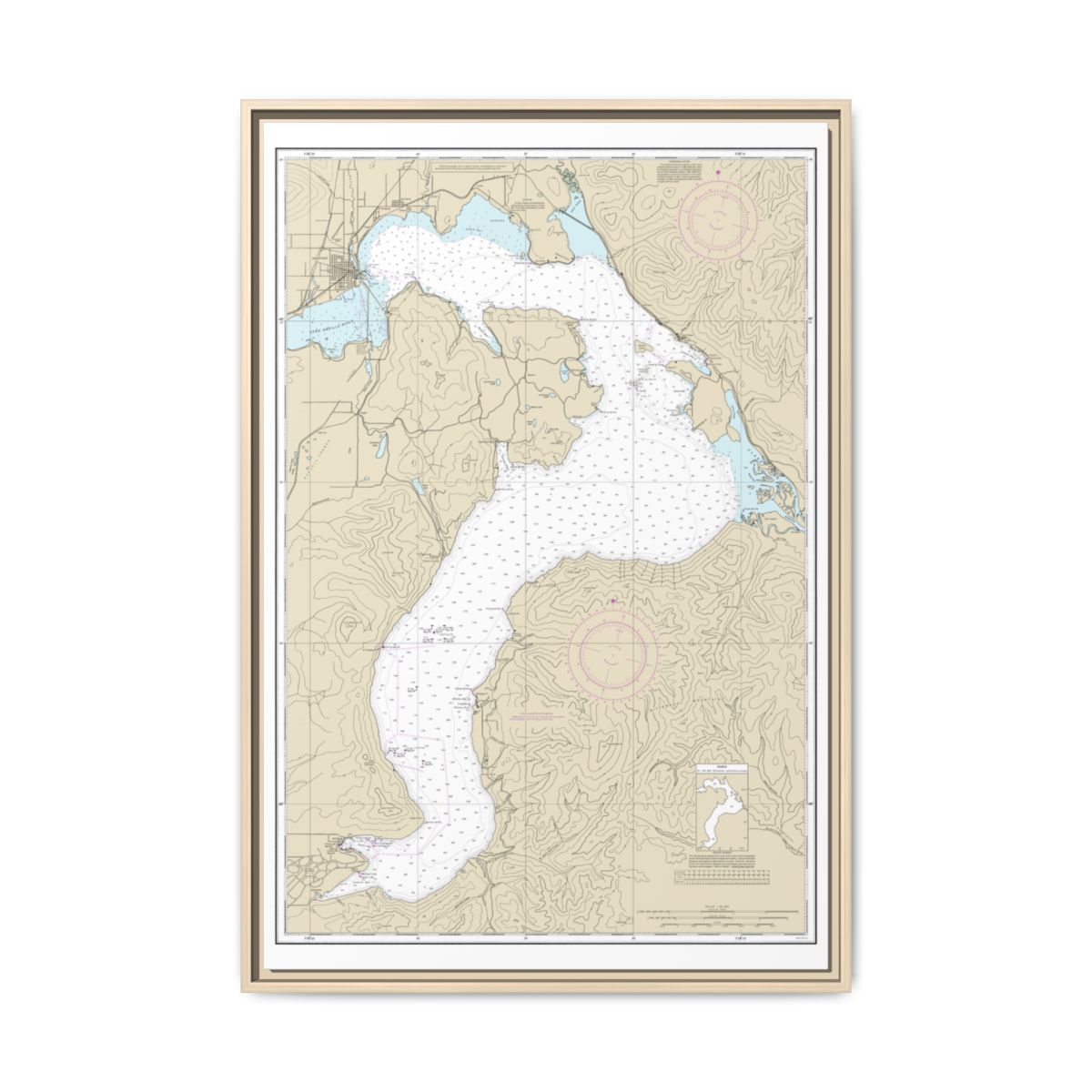 Chart 18554 Lake Pend Oreille - NOAA Nautical Chart Floating Frame Canvas | 20" x 30" | 24" x 36" | 32" x 48" - Natural front