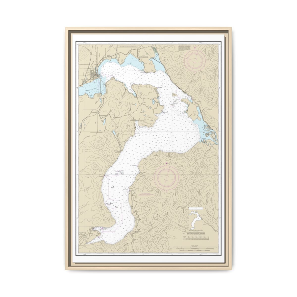 Chart 18554 Lake Pend Oreille - NOAA Nautical Chart Floating Frame Canvas | 20" x 30" | 24" x 36" | 32" x 48" - Natural front