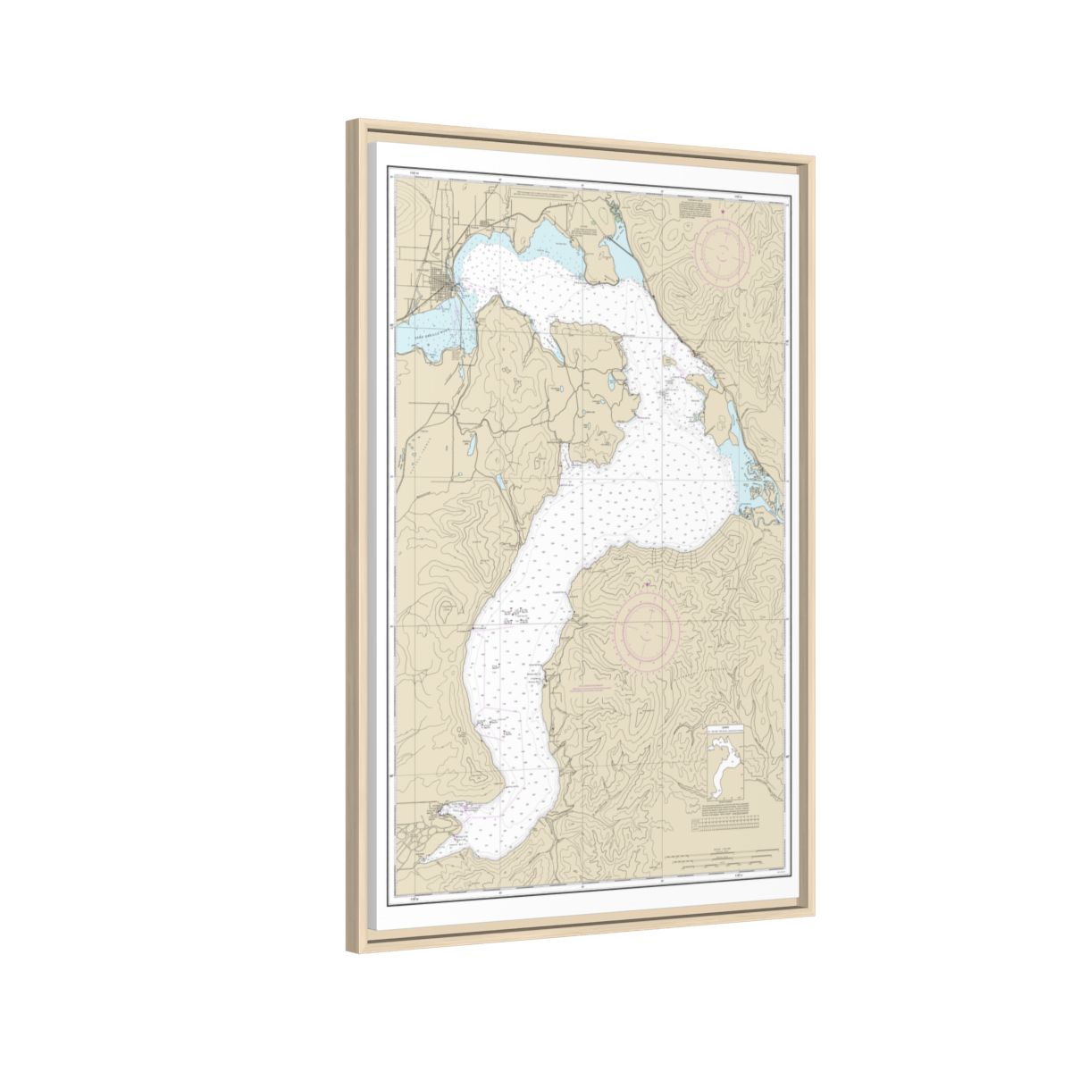 Chart 18554 Lake Pend Oreille - NOAA Nautical Chart Floating Frame Canvas | 20" x 30" | 24" x 36" | 32" x 48" - Natural side