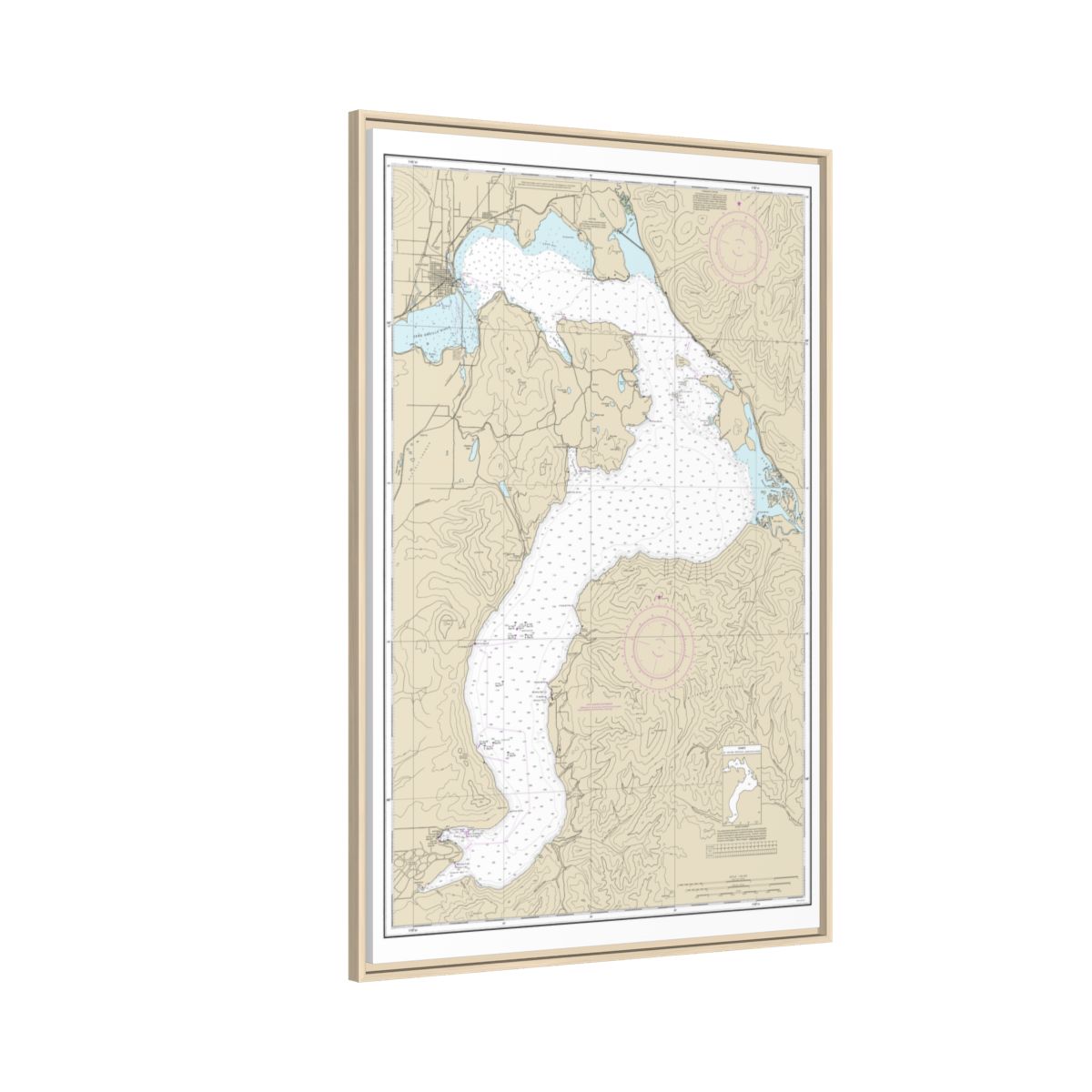 Chart 18554 Lake Pend Oreille - NOAA Nautical Chart Floating Frame Canvas | 20" x 30" | 24" x 36" | 32" x 48" - Natural side