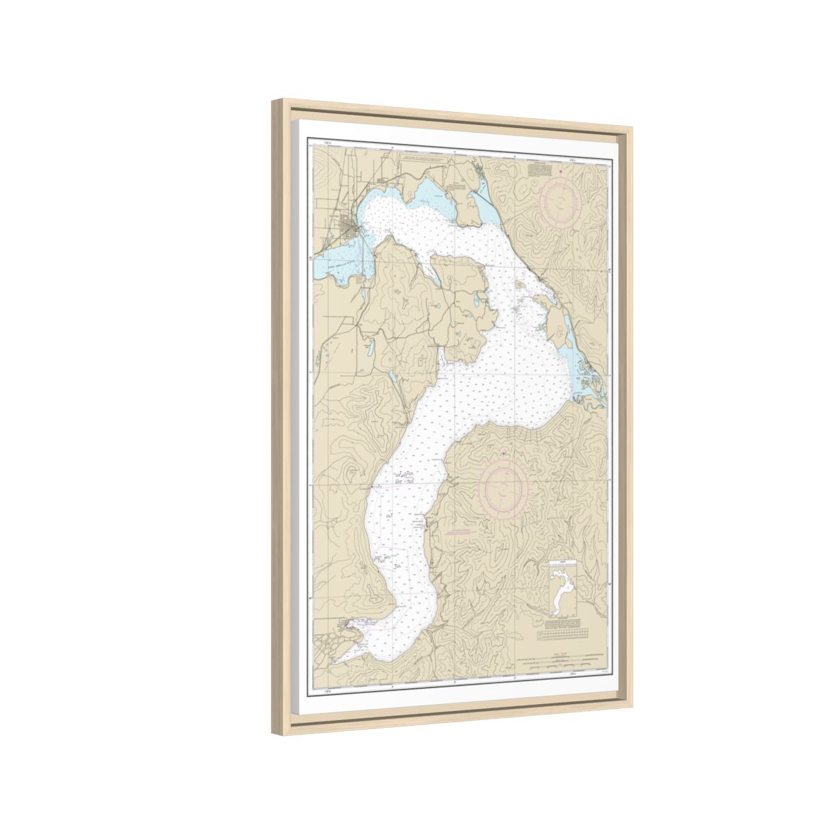 Chart 18554 Lake Pend Oreille - NOAA Nautical Chart Floating Frame Canvas | 20" x 30" | 24" x 36" | 32" x 48" - Natural side