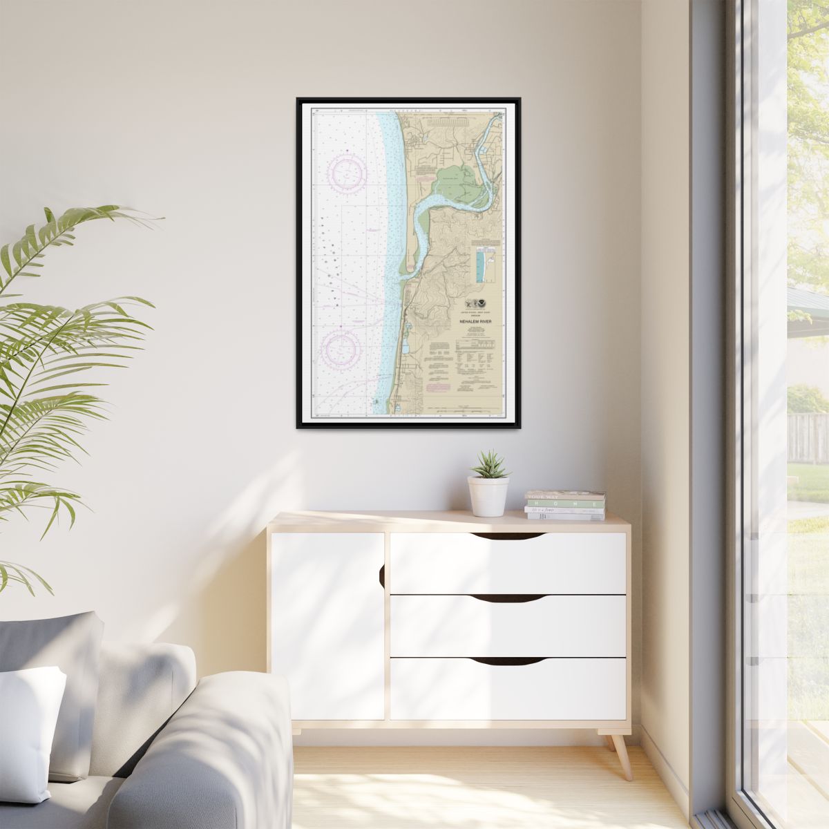 Chart 18556 Nehalem River - NOAA Nautical Chart Floating Frame Canvas | 20" x 30" | 24" x 36" | 32" x 48" - Black context-1