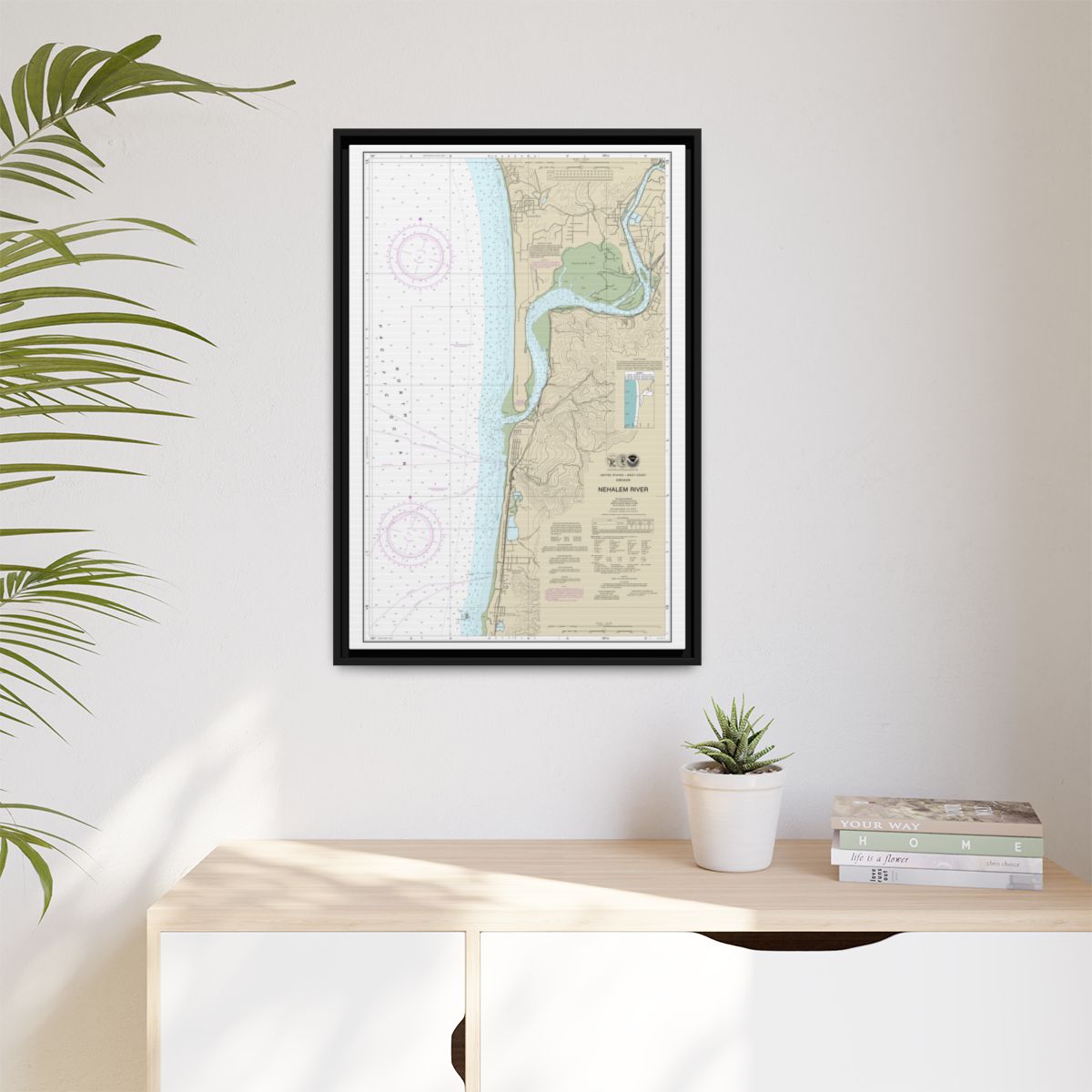 Chart 18556 Nehalem River - NOAA Nautical Chart Floating Frame Canvas | 20" x 30" | 24" x 36" | 32" x 48" - Black context-1
