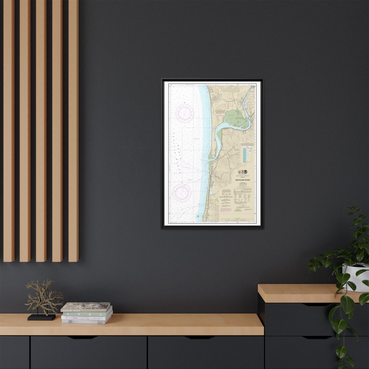 Chart 18556 Nehalem River - NOAA Nautical Chart Floating Frame Canvas | 20" x 30" | 24" x 36" | 32" x 48" - Black context-2