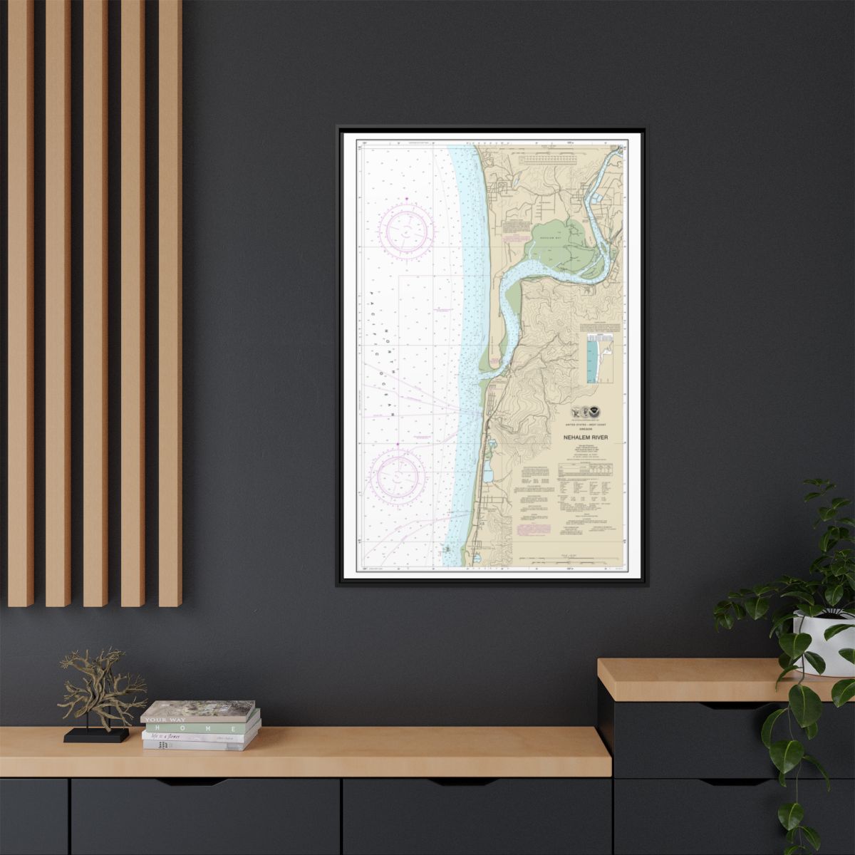 Chart 18556 Nehalem River - NOAA Nautical Chart Floating Frame Canvas | 20" x 30" | 24" x 36" | 32" x 48" - Black context-2