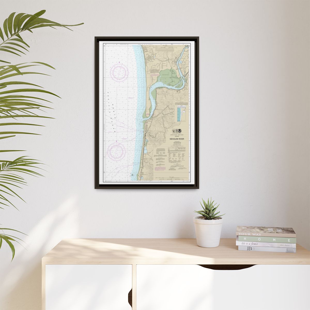 Chart 18556 Nehalem River - NOAA Nautical Chart Floating Frame Canvas | 20" x 30" | 24" x 36" | 32" x 48" - Espresso context-1