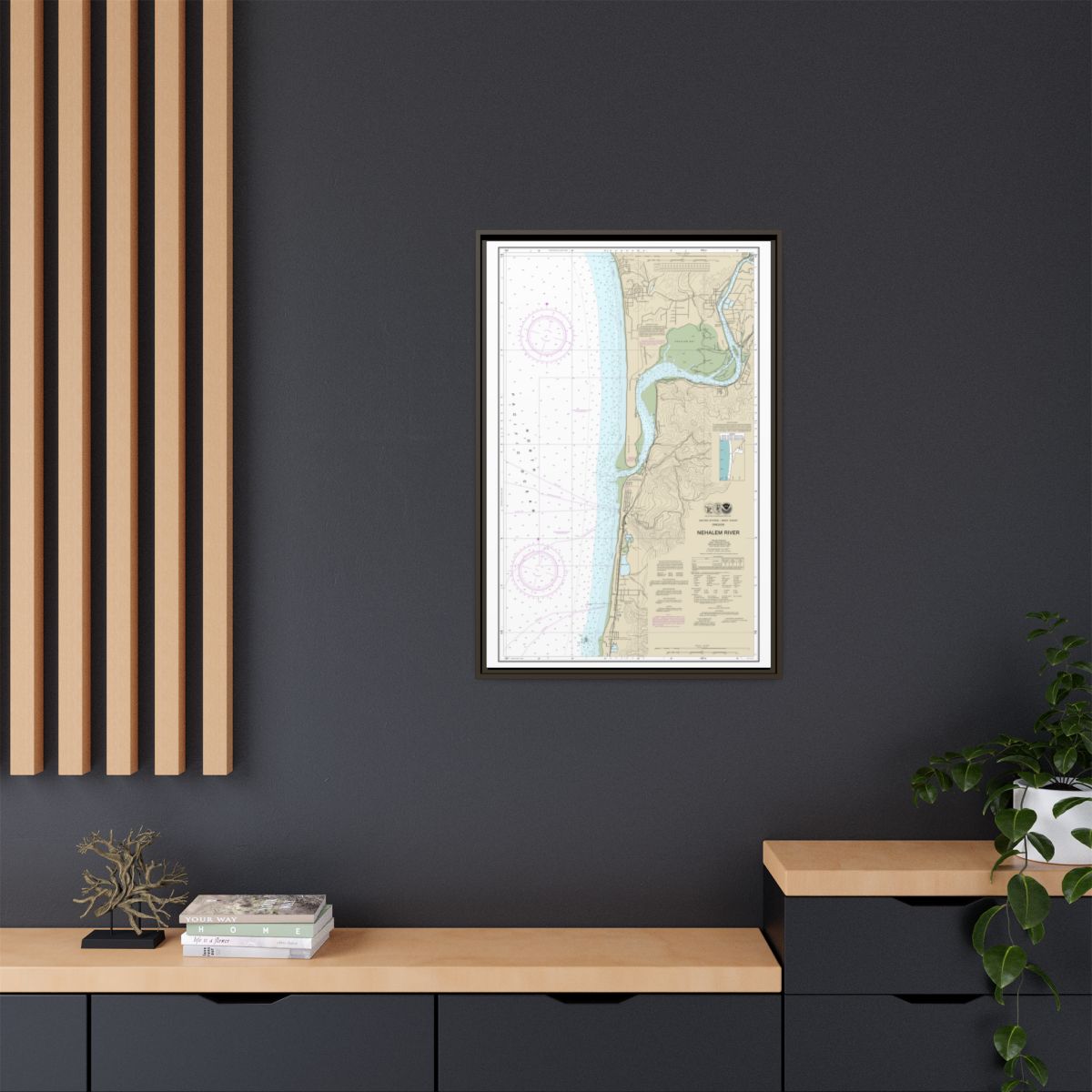 Chart 18556 Nehalem River - NOAA Nautical Chart Floating Frame Canvas | 20" x 30" | 24" x 36" | 32" x 48" - Espresso context-2