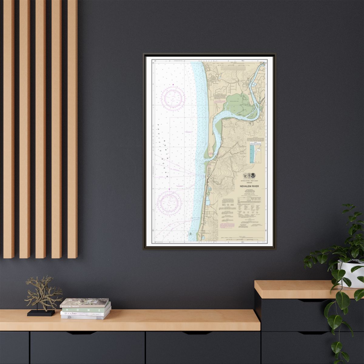 Chart 18556 Nehalem River - NOAA Nautical Chart Floating Frame Canvas | 20" x 30" | 24" x 36" | 32" x 48" - Espresso context-2