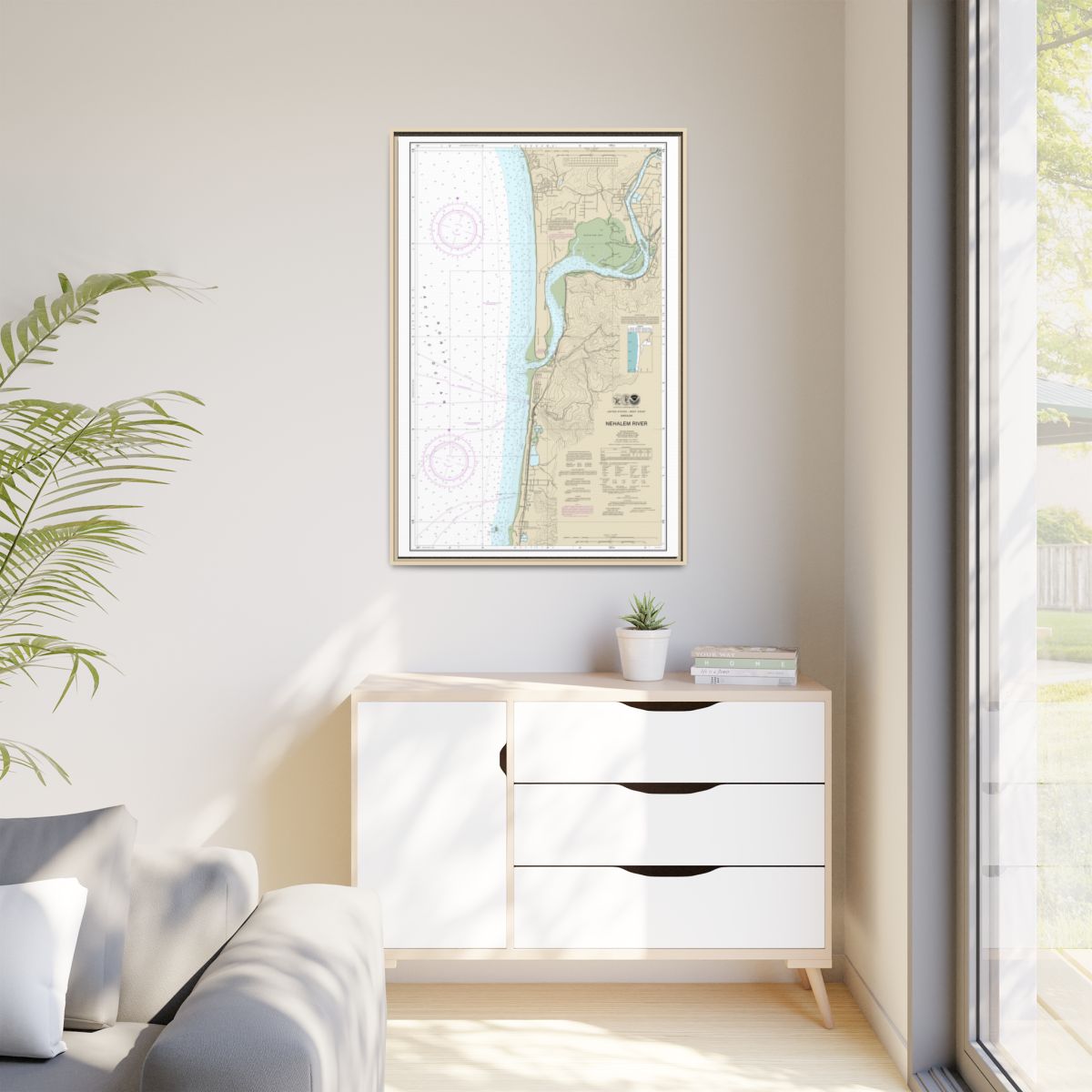 Chart 18556 Nehalem River - NOAA Nautical Chart Floating Frame Canvas | 20" x 30" | 24" x 36" | 32" x 48" - Natural context-1