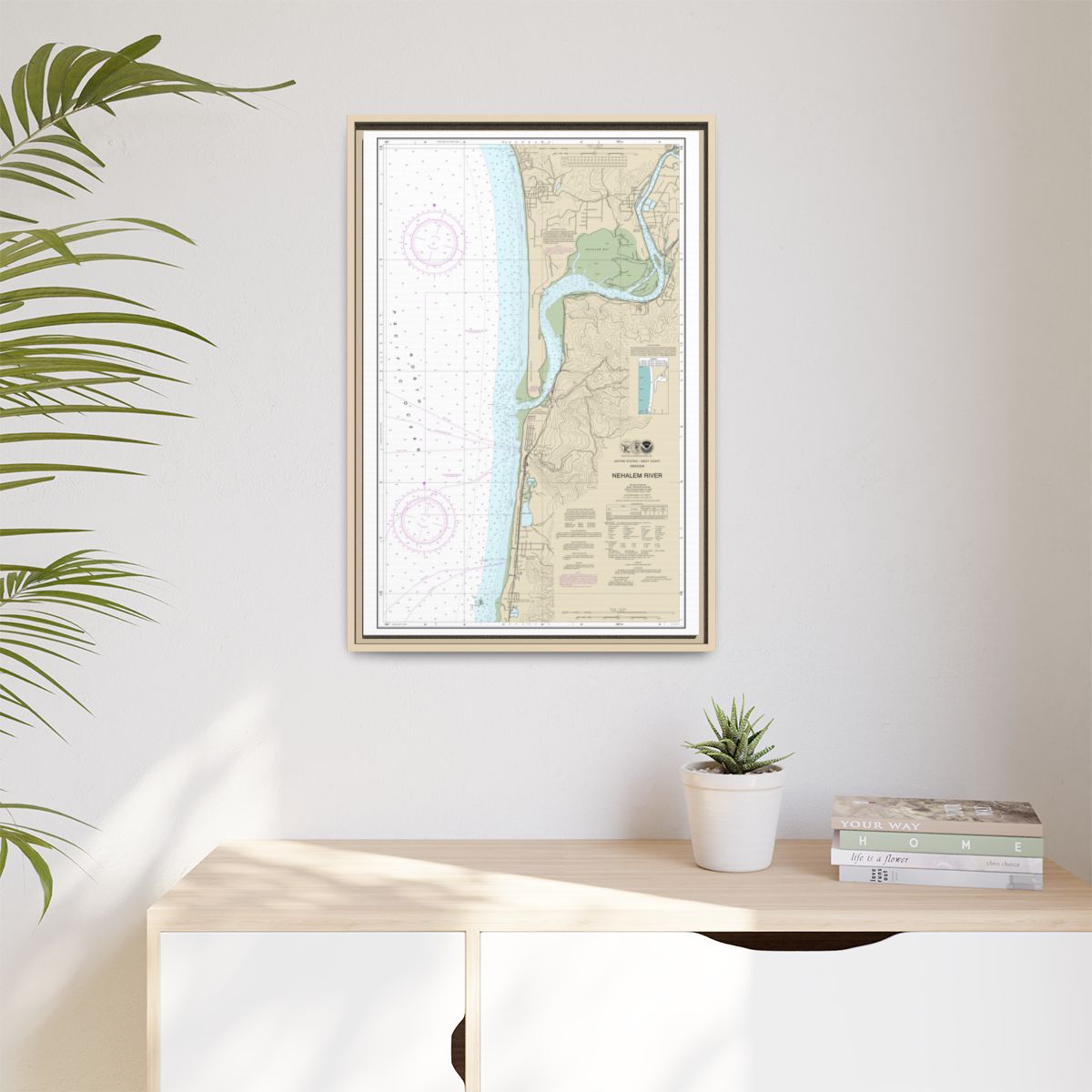 Chart 18556 Nehalem River - NOAA Nautical Chart Floating Frame Canvas | 20" x 30" | 24" x 36" | 32" x 48" - Natural context-1