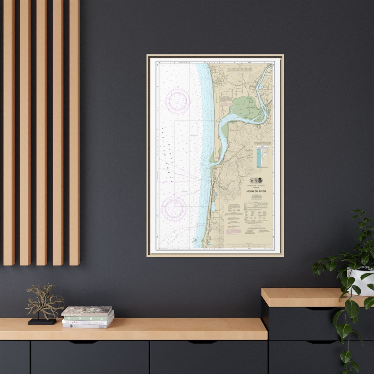 Chart 18556 Nehalem River - NOAA Nautical Chart Floating Frame Canvas | 20" x 30" | 24" x 36" | 32" x 48" - Natural context-2