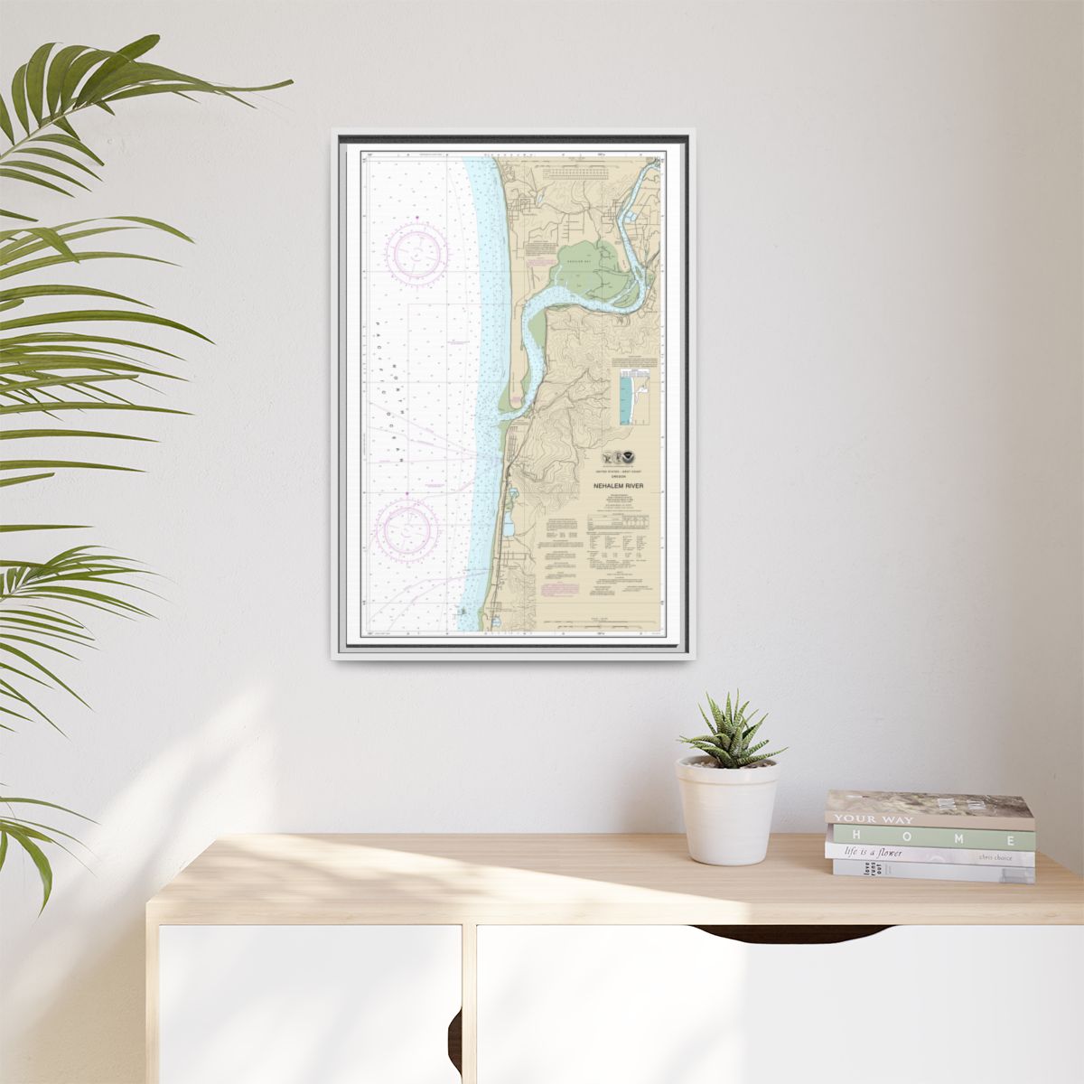 Chart 18556 Nehalem River - NOAA Nautical Chart Floating Frame Canvas | 20" x 30" | 24" x 36" | 32" x 48" - White context-1