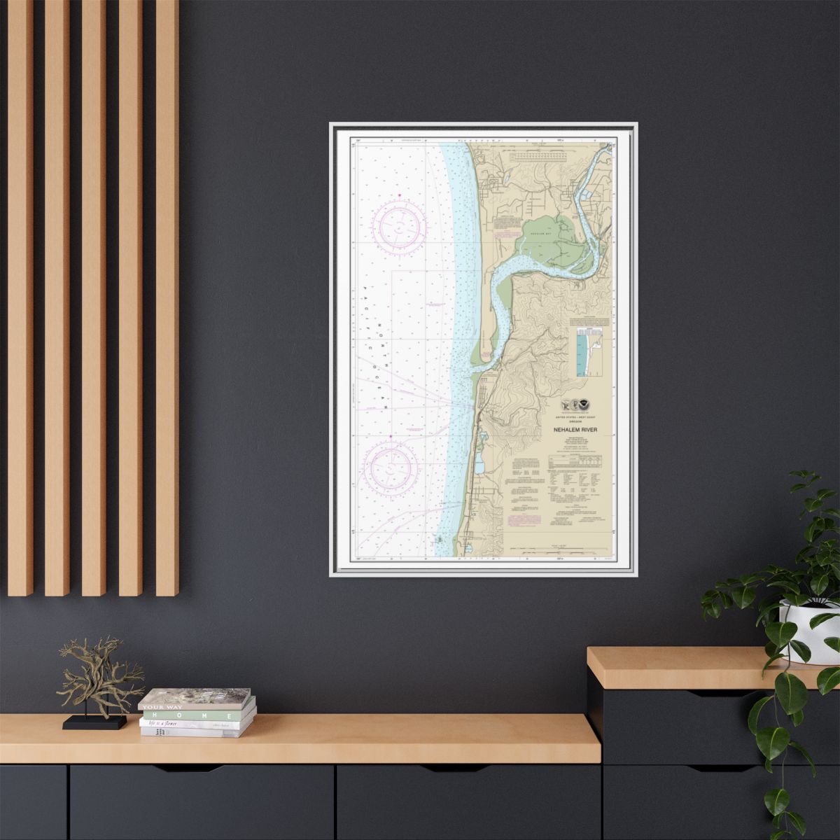 Chart 18556 Nehalem River - NOAA Nautical Chart Floating Frame Canvas | 20" x 30" | 24" x 36" | 32" x 48" - White context-2