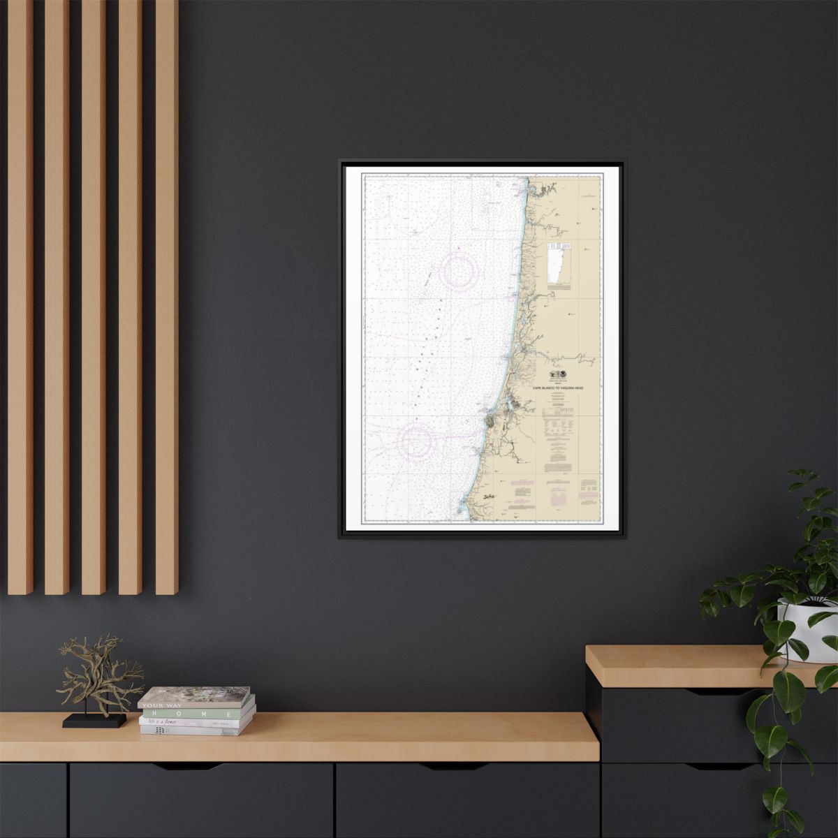 Chart 18580 Cape Blanco to Yaquina Head - NOAA Nautical Chart Floating Frame Canvas | 24" x 32" | 30" x 40" - Black context-2