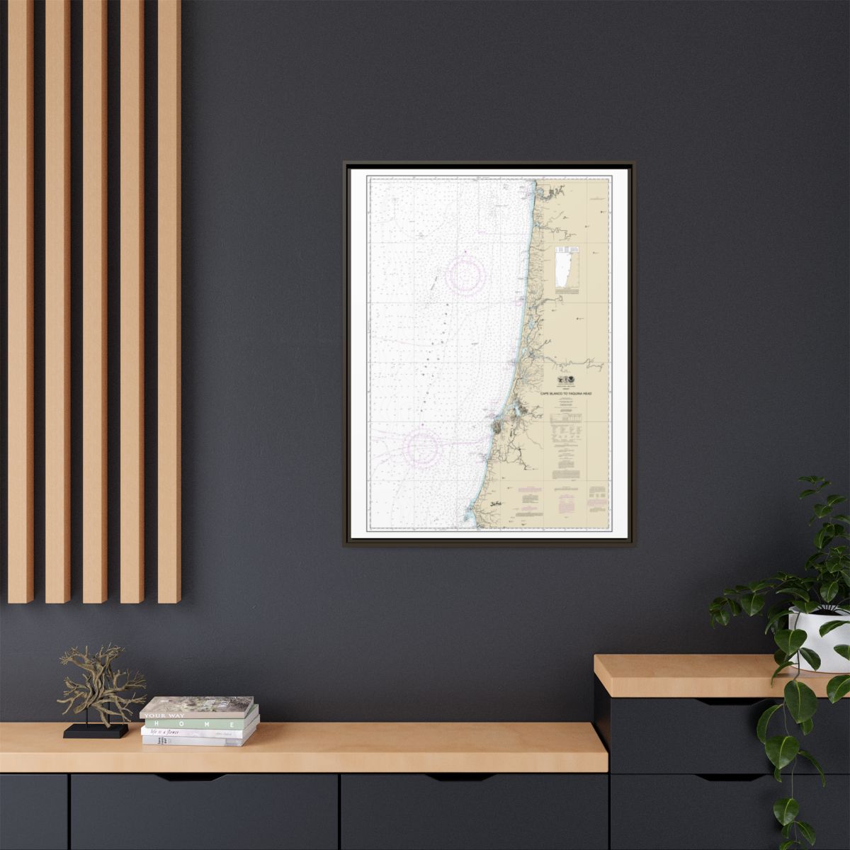 Chart 18580 Cape Blanco to Yaquina Head - NOAA Nautical Chart Floating Frame Canvas | 24" x 32" | 30" x 40" - Espresso context-2