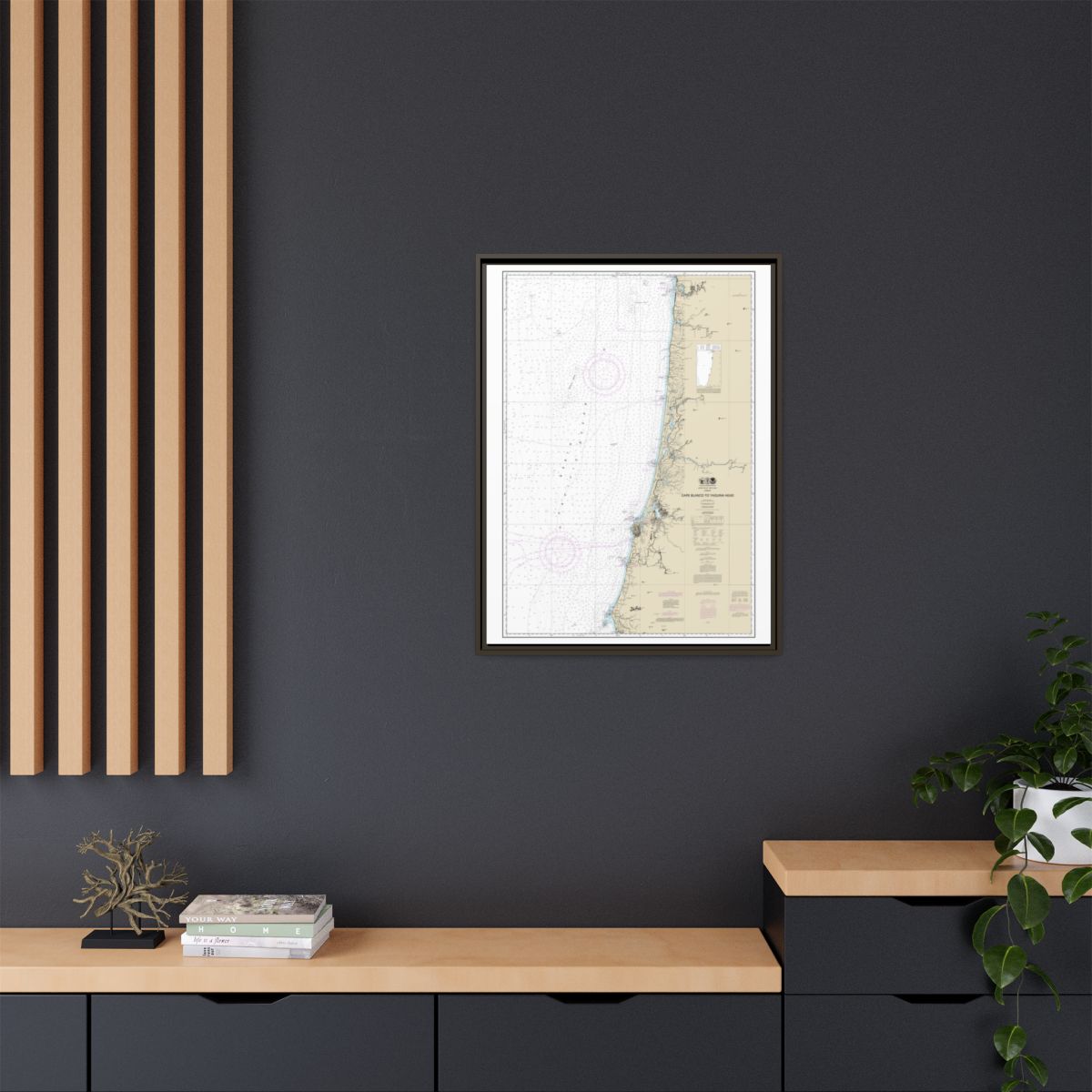 Chart 18580 Cape Blanco to Yaquina Head - NOAA Nautical Chart Floating Frame Canvas | 24" x 32" | 30" x 40" - Espresso context-2
