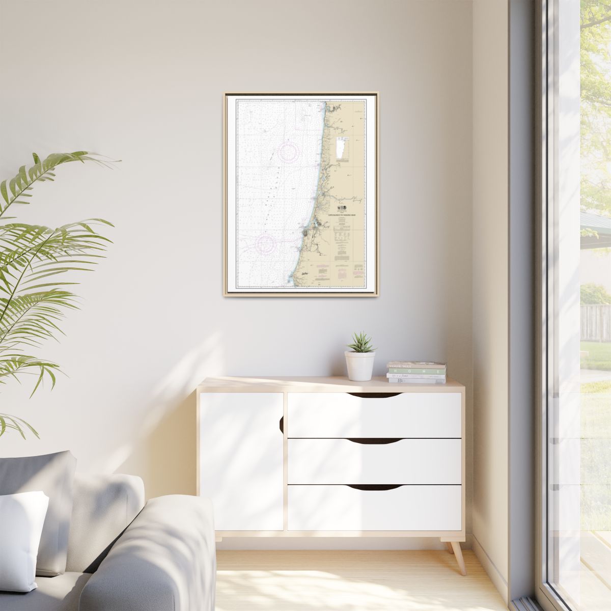 Chart 18580 Cape Blanco to Yaquina Head - NOAA Nautical Chart Floating Frame Canvas | 24" x 32" | 30" x 40" - Natural context-1