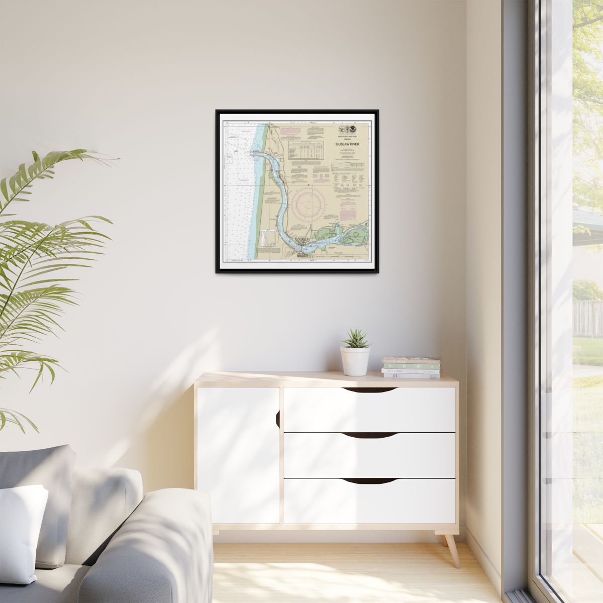 Chart 18583 Siuslaw River - NOAA Nautical Chart Floating Frame Canvas | 32" x 32" - Black context-1