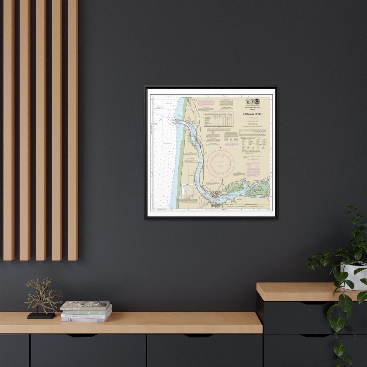 Chart 18583 Siuslaw River - NOAA Nautical Chart Floating Frame Canvas | 32" x 32" - Black context-2