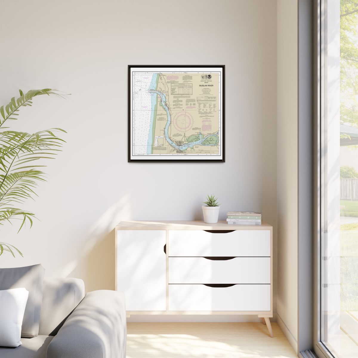 Chart 18583 Siuslaw River - NOAA Nautical Chart Floating Frame Canvas | 32" x 32" - Espresso context-1