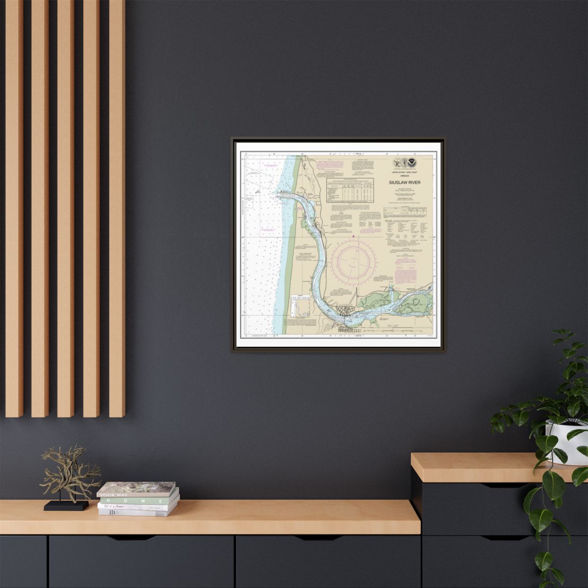 Chart 18583 Siuslaw River - NOAA Nautical Chart Floating Frame Canvas | 32" x 32" - Espresso context-2