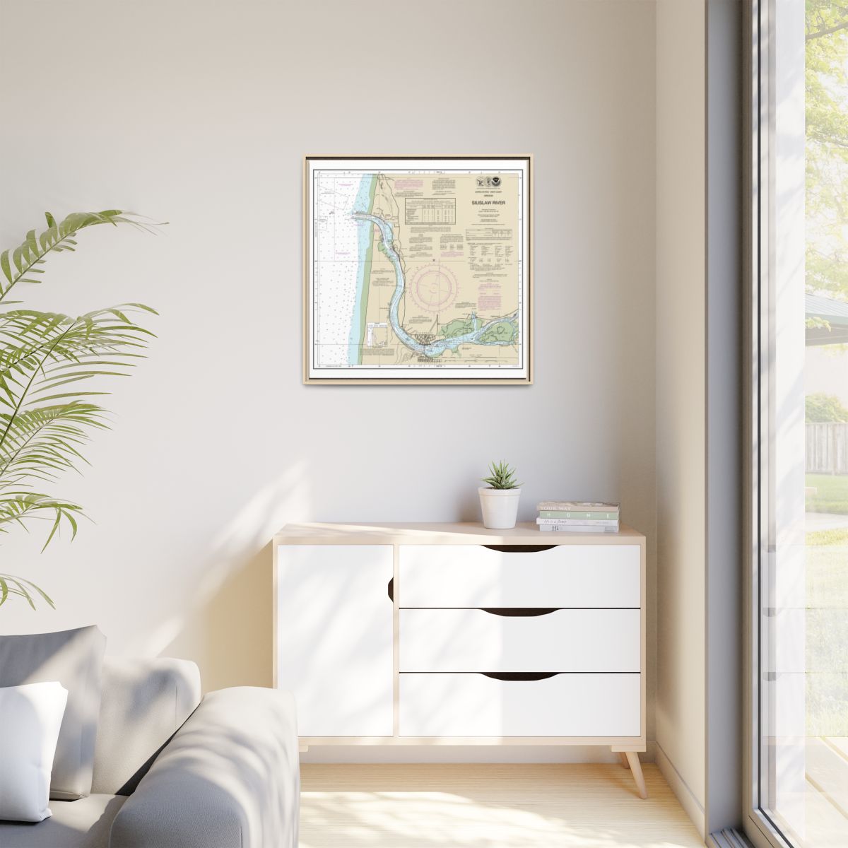 Chart 18583 Siuslaw River - NOAA Nautical Chart Floating Frame Canvas | 32" x 32" - Natural context-1