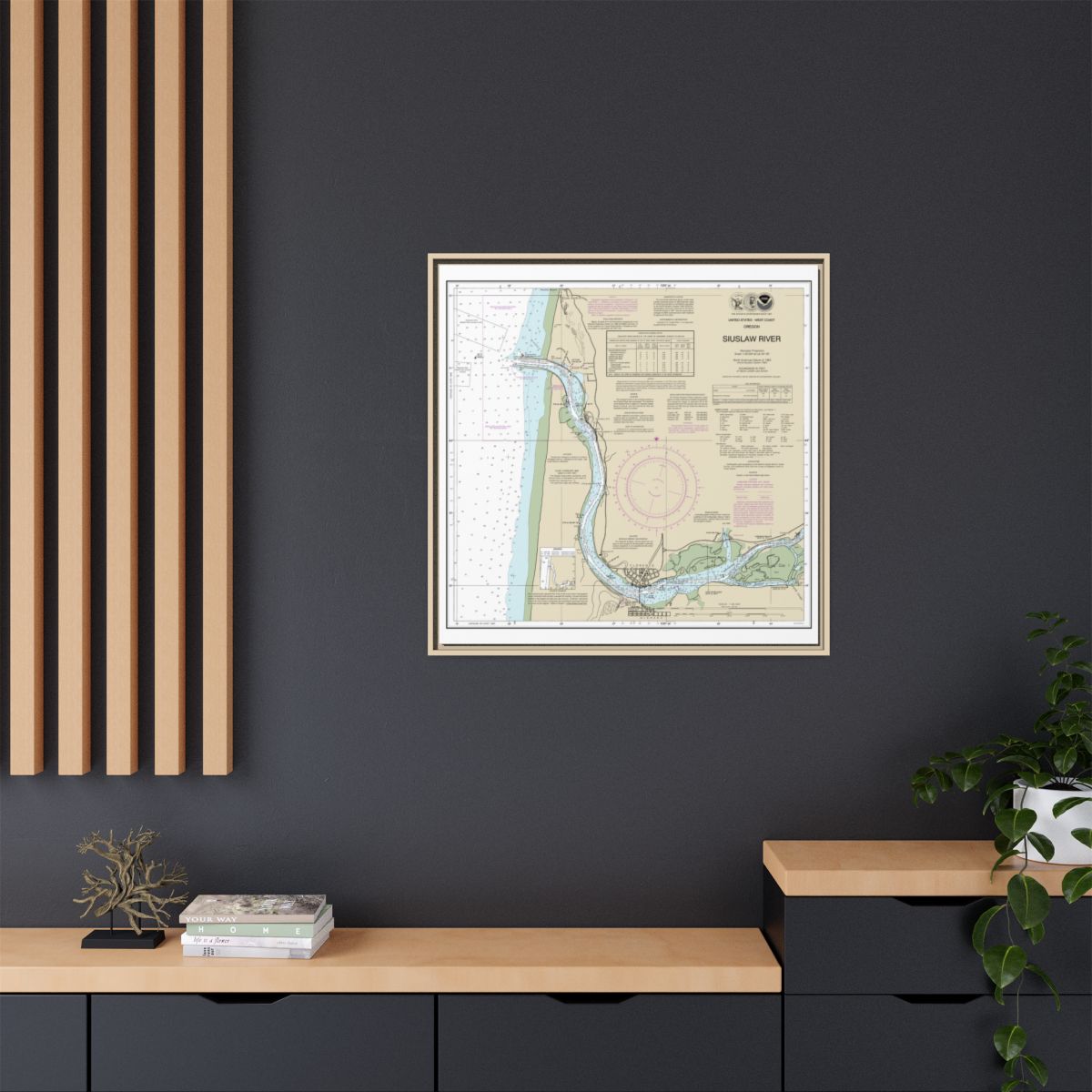 Chart 18583 Siuslaw River - NOAA Nautical Chart Floating Frame Canvas | 32" x 32" - Natural context-2