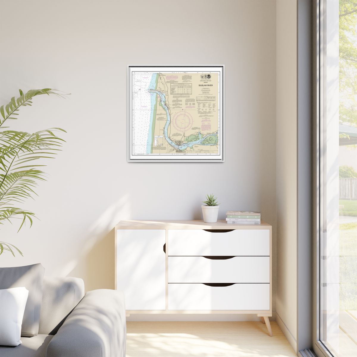 Chart 18583 Siuslaw River - NOAA Nautical Chart Floating Frame Canvas | 32" x 32" - White context-1