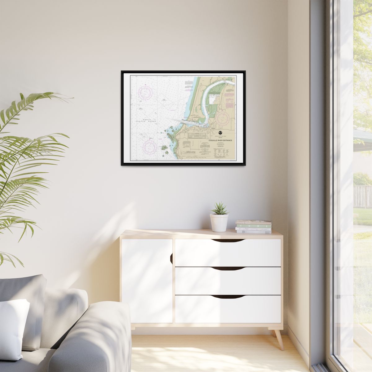 Chart 18588 Coquille River Entrance - NOAA Nautical Chart Floating Frame Canvas | 32" x 24" | 40" x 30" - Black context-1