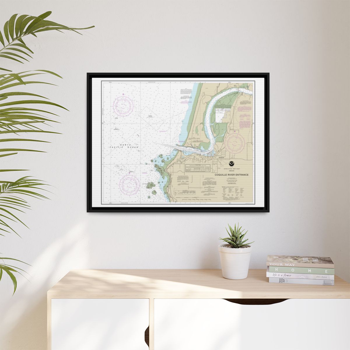 Chart 18588 Coquille River Entrance - NOAA Nautical Chart Floating Frame Canvas | 32" x 24" | 40" x 30" - Black context-1