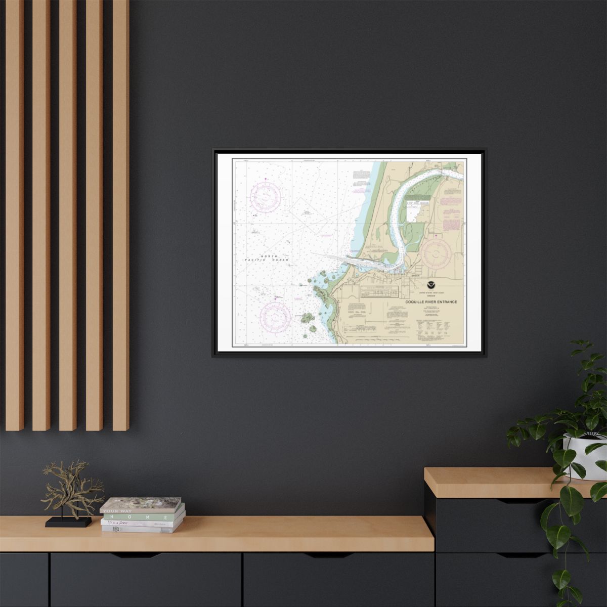 Chart 18588 Coquille River Entrance - NOAA Nautical Chart Floating Frame Canvas | 32" x 24" | 40" x 30" - Black context-2