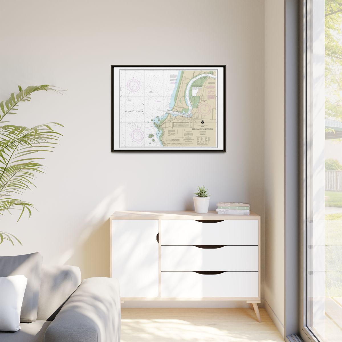 Chart 18588 Coquille River Entrance - NOAA Nautical Chart Floating Frame Canvas | 32" x 24" | 40" x 30" - Espresso context-1
